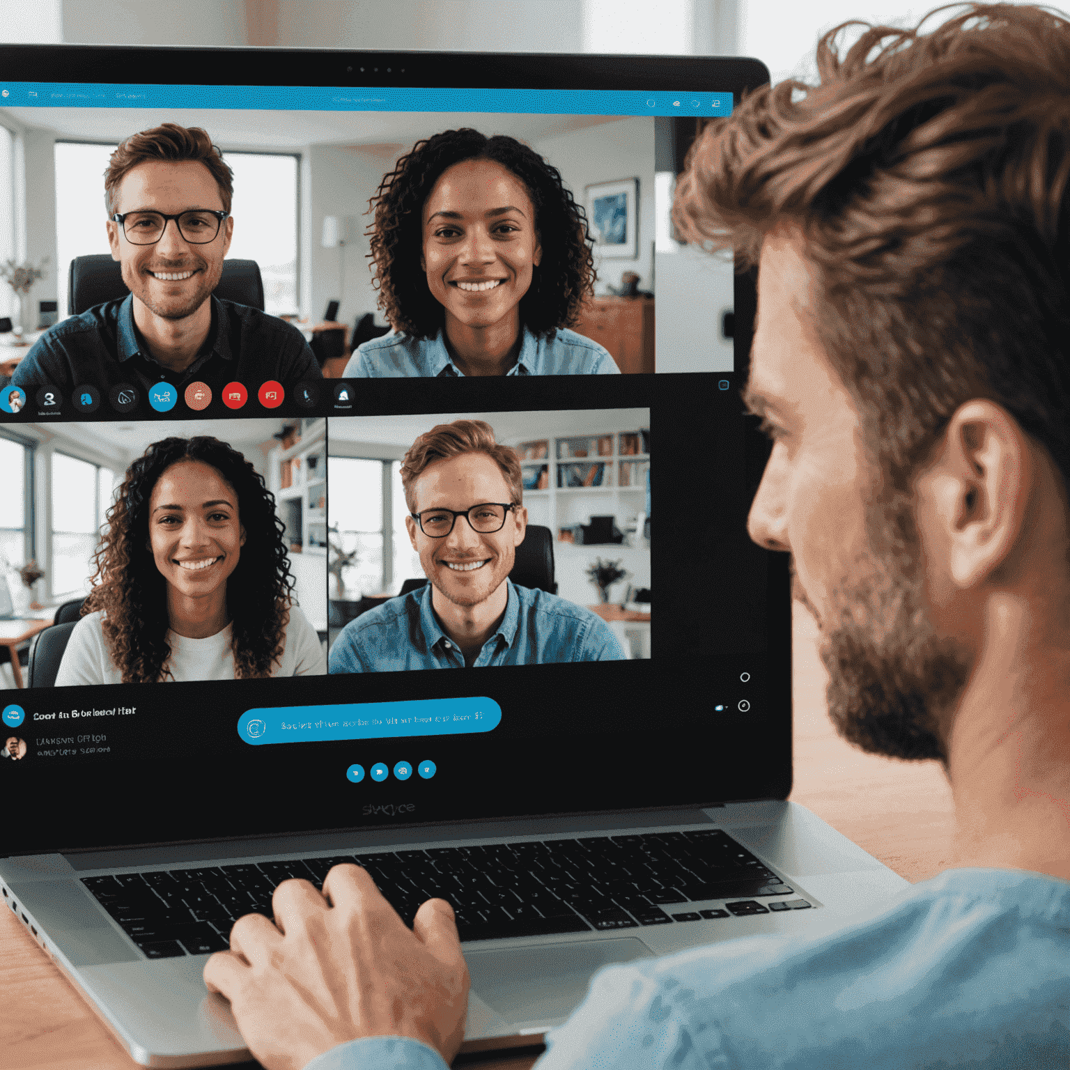Розділений екран, що показує інтерфейси Skype та Zoom під час відеоконференції
